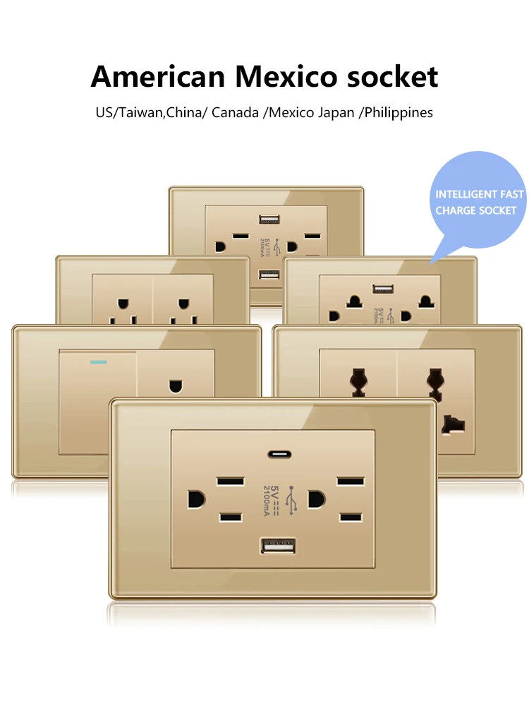 Outlet Adapter, Type-C Carregamento Rápido, Interruptor de