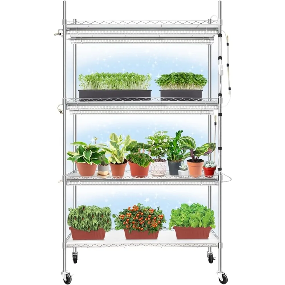 

Plant Stand with Grow Lights for Seedlings,4-Tier Metal Shelf with Plant Lighting for seed starting,Full Spectrum 180W T8 5000K