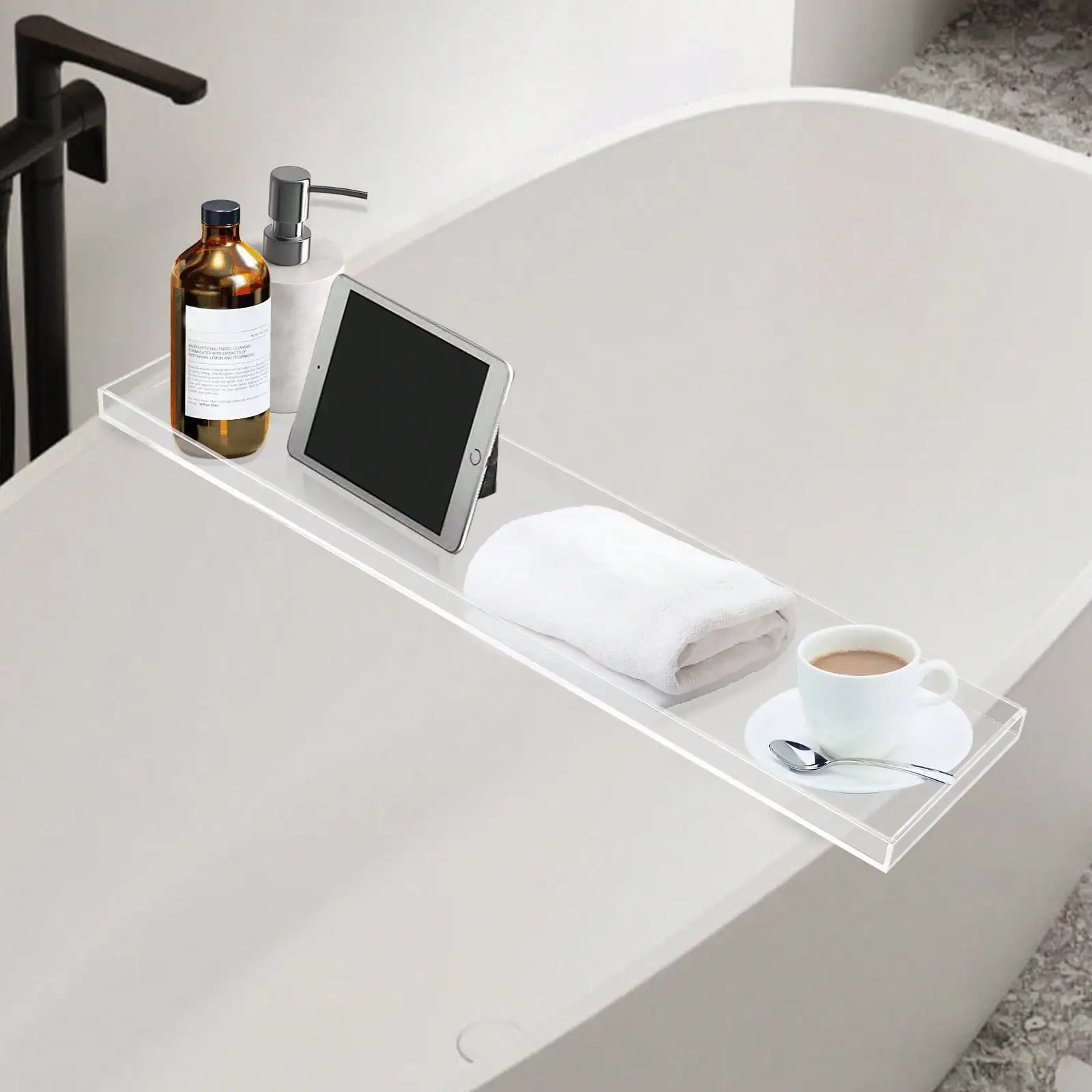 Wine Glass Book Holder Bath Tub Table Caddy For Home Bathrooms Organizer Shelf Luxury Most Baths, Clear,82x20cm