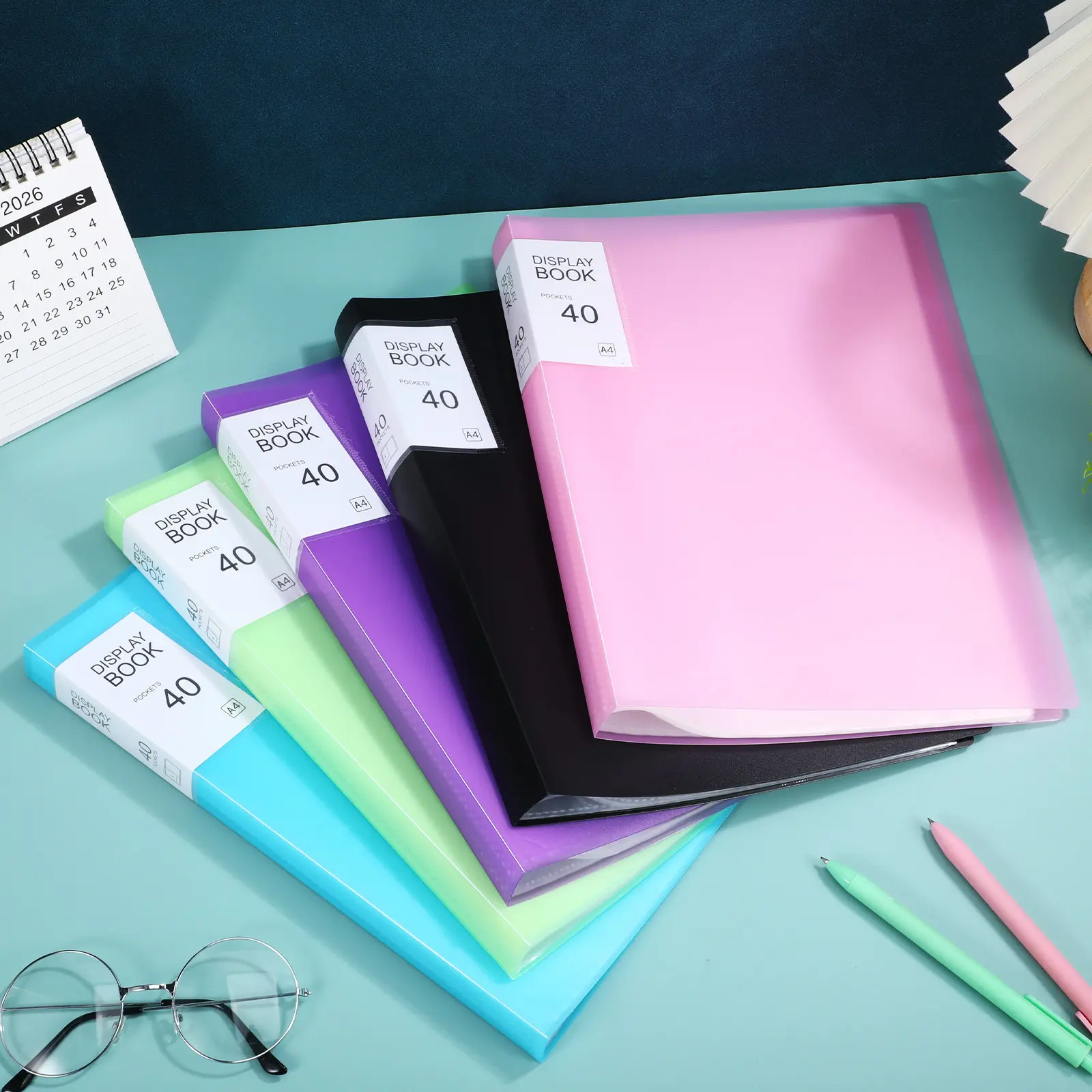 5Pcs 디스플레이 폴더 A4 플라스틱 포트폴리오 바인더 40 포켓 문서 정리 스티커 사무실 학교 프리젠 테이션 도서
