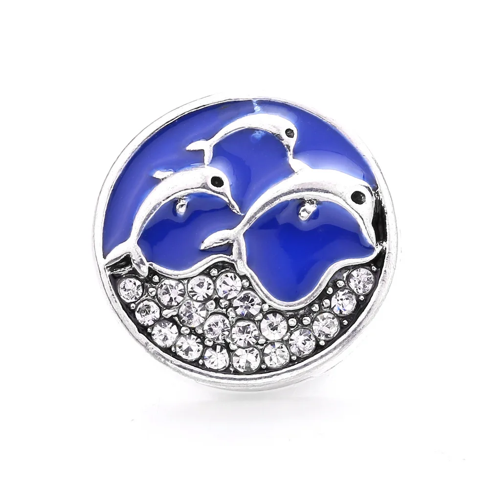 30pcs Crystal Rhinestone Dolphin 18mm Snap Buttons for Snaps Bracelet Necklace Jewelry