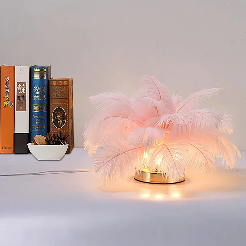 

Indoor Feather Table Lamp Living Room Hotel Industrial Party Nook Wedding Home Lamp Lampe De Chevet Bedside Bedroom Decoration