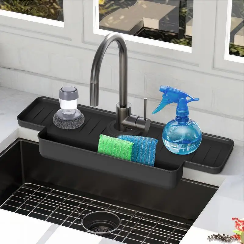 Faucet Drain Pad Super Soft Protective Silicone Faucet Splash Catcher Sink  Water Drain Mat Kitchen Supplies-Black