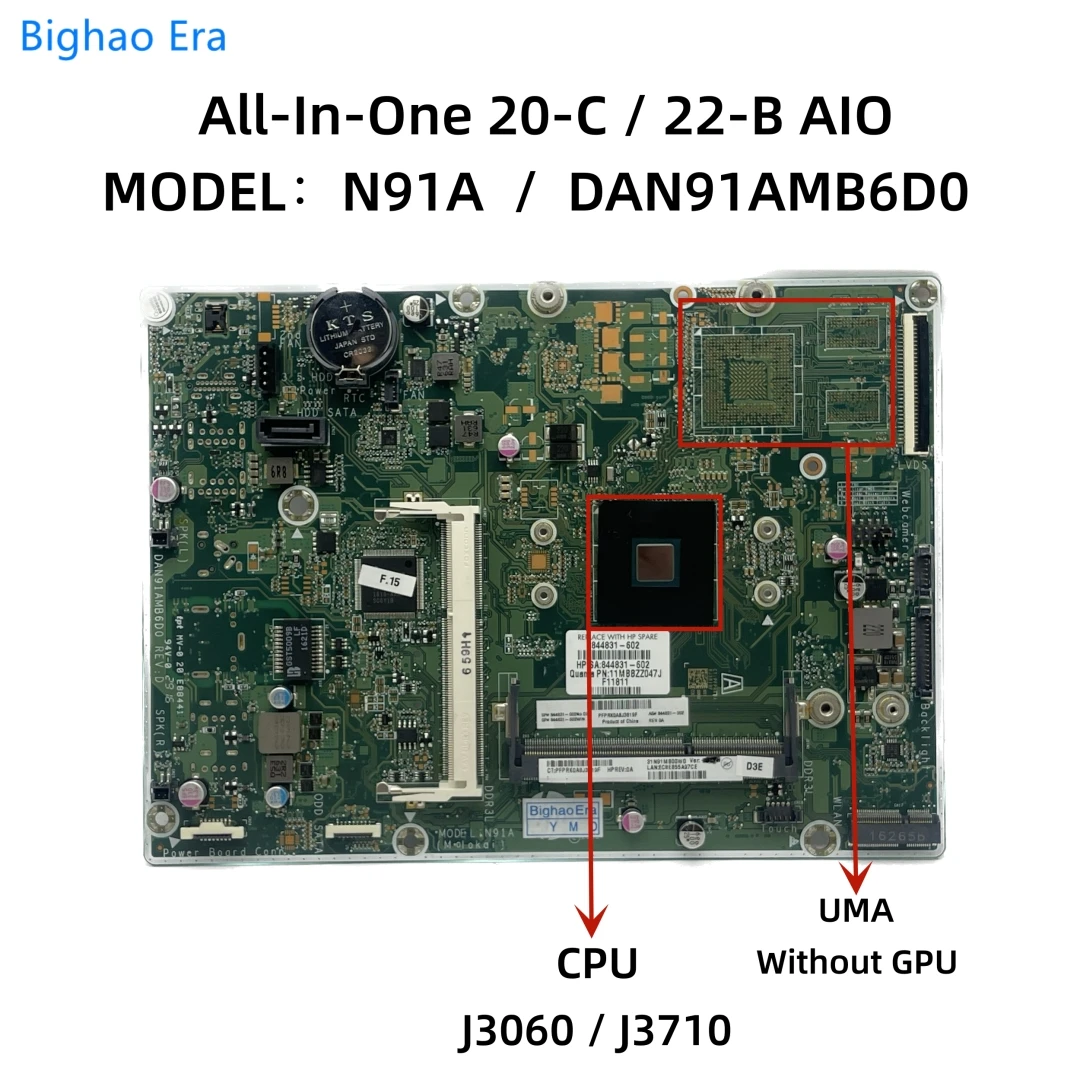 Placa-mãe Dan91amb6d0 para hp All-in-one 24-g 22-b 20-c Intel J3060 J3710 Cpu Ddr3 Uma Sps:844831601 844831-602 002