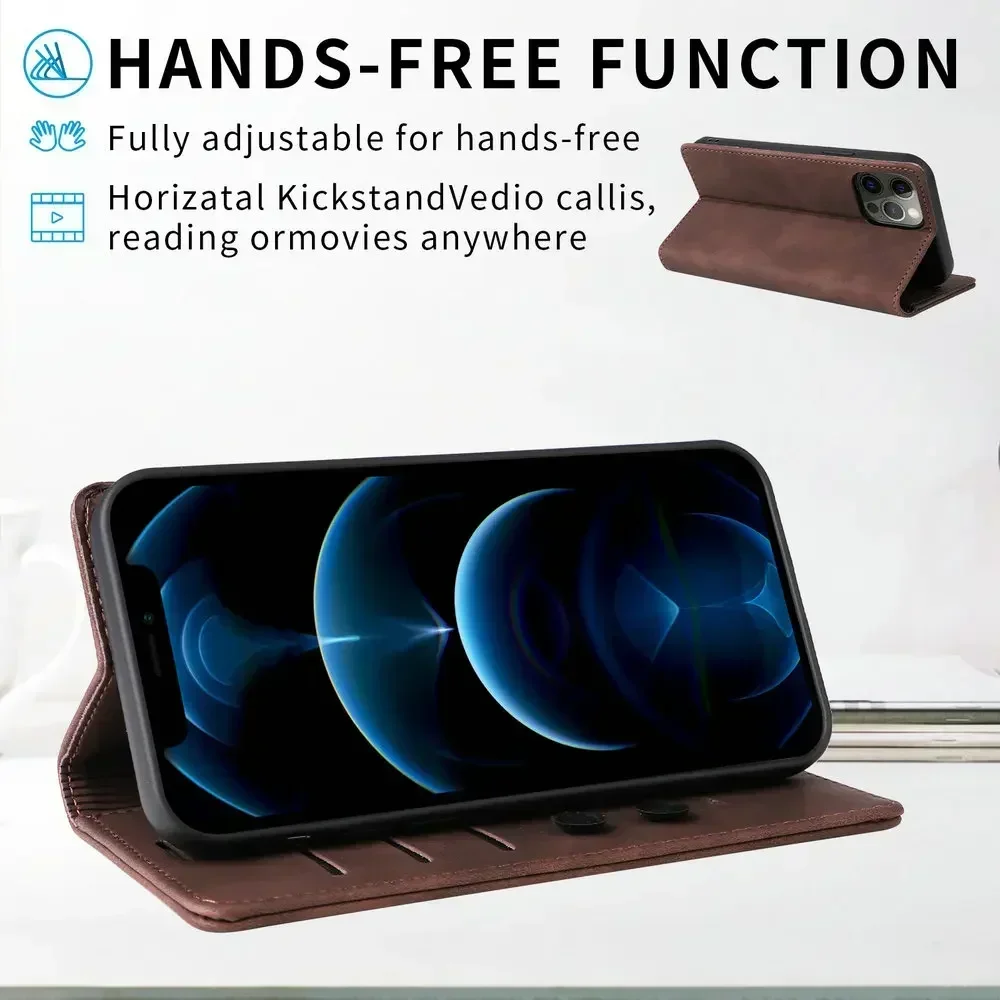 Leather Flip Wallet Phone Case with Card Holder and Book Cover Design