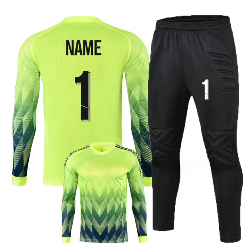 Men Kid Soccer Shirt Goalkeeper Uniform Long Sleeve Football Training Goalkeeper Top Soccer Jersey Pant and Shorts Sets