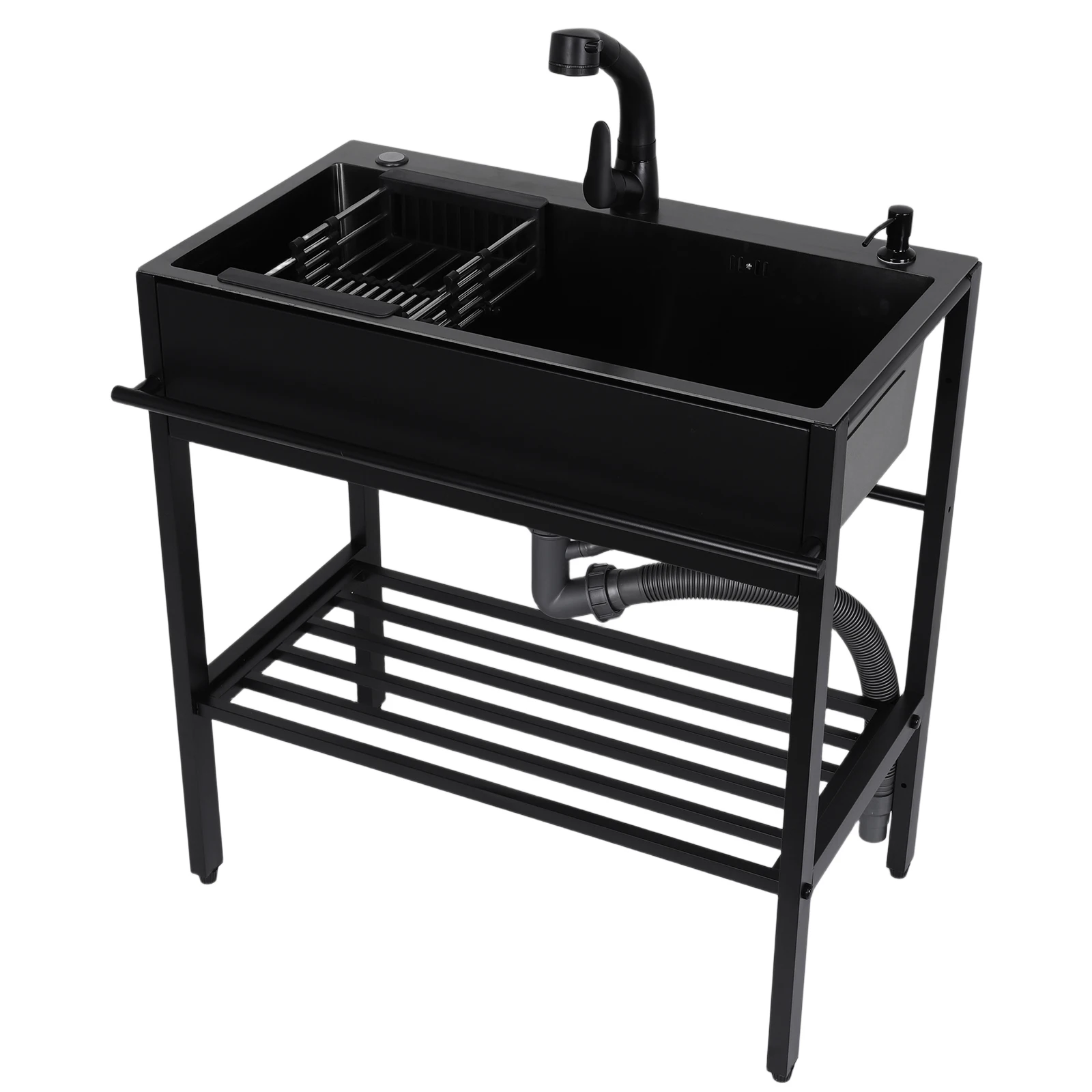 Utility Sink with Cold & Hot Water Faucet Hoses and Drain Kit Stainless Steel Sink for Kitchens Bathrooms Garage Laundry Room