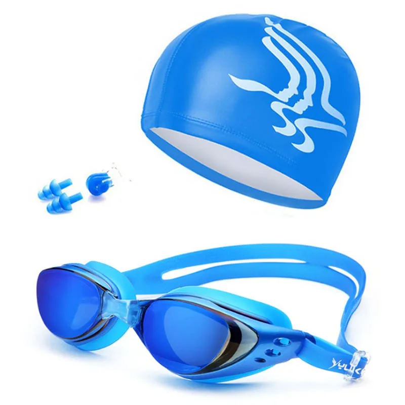 

New Unisex Swimming Goggles Waterproof anti-fog UV Protection Surfing Professional Swim Glasses Swim Caps Earplugs Nose Clip Set