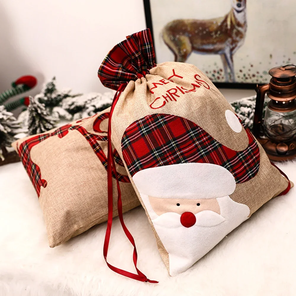 Bolsa de regalo navideña personalizada con cordón, ideal para decorar fiestas navideñas, juguetes y regalos de niños y niñas._voghion.com