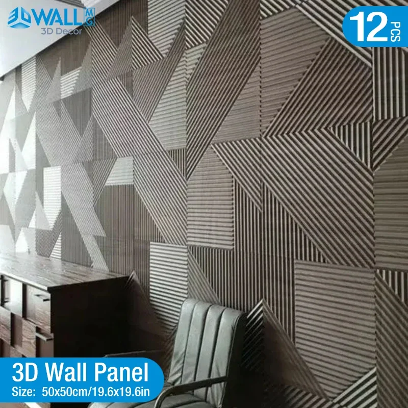 12 ชิ้น 50x50 เซนติเมตรสติกเกอร์ dinding 3d, ตกแต่งบ้านแผง dinding 3d, non - self - กาว Kayu ukir berlian geometris potongan seni 3d 1