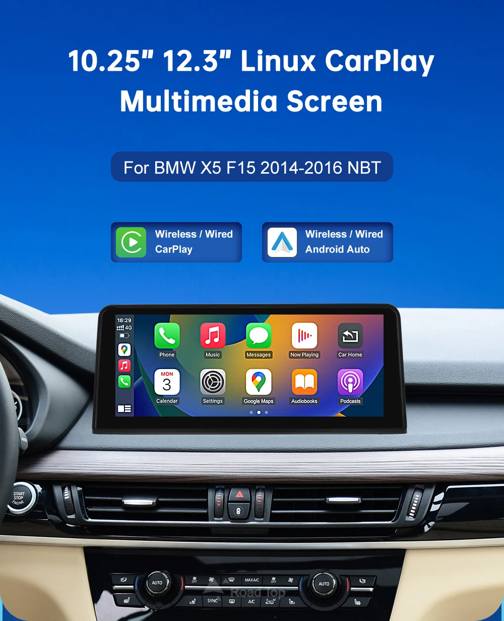 10,25 Zoll 12,3 Zoll Road Top Linux Display Multimedia-Player für BMW X5 F15 2014-2016 NBT EVO GPS Carplay Touchscreen – Detail 1