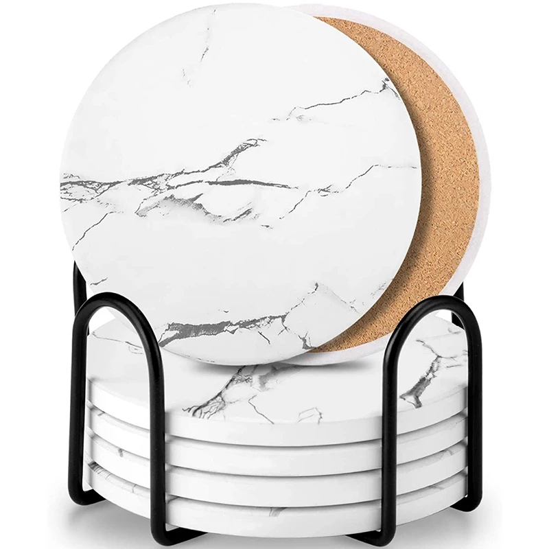 Coaster Sets Of 6 Pieces, Absorbent Ceramic Stone Marble Pattern