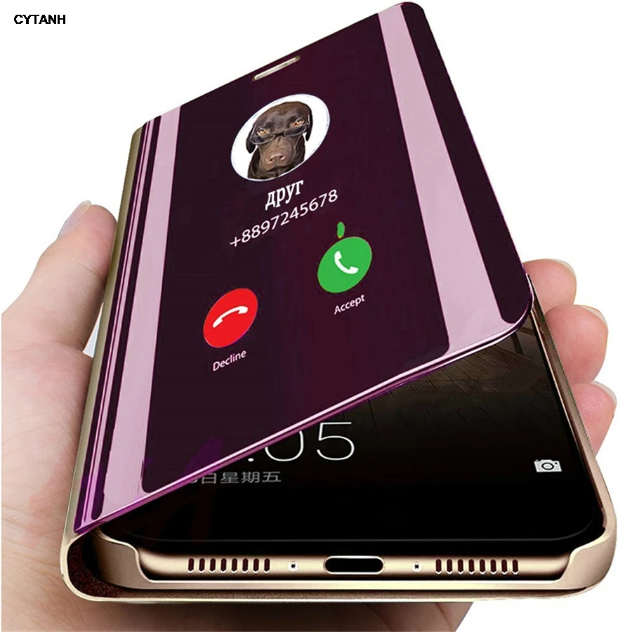 Luxury Mirror View Smart Flip Leather Phone Cover Case
