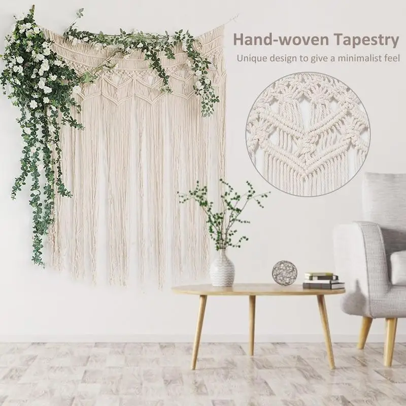 95x180cm Hand-woven Macrame Cotton Door Curtain Tapestry Wall Hanging Art Tapestry Boho Decoration Bohemia Wedding Backdrop tapestry decorations wall hanging garland