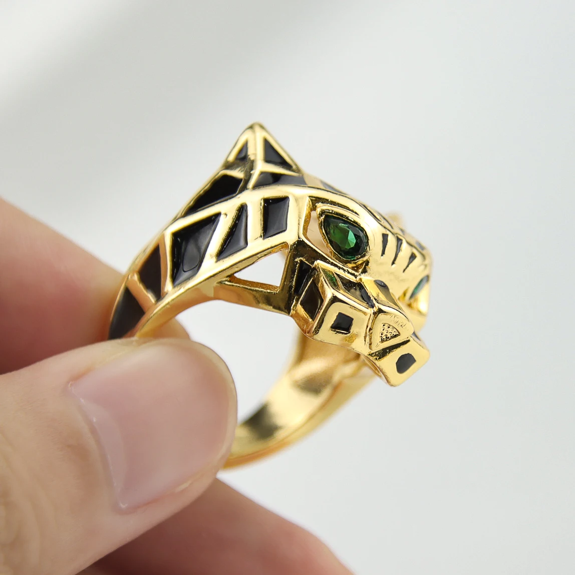 Luxus Hip Hop Leopard Kopf Große Ringe 21k Gold Überzogene Dubai Zirkonia Mode Panther Ring Nahen Osten Punk Schmuck – Detail 7