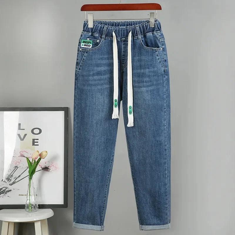 2025 Fashion Women's Jeans Spring Autumn Denim Harem Pants Loose Large-size Elastic-waist Vintage Casual Trousers Female Jeans 4