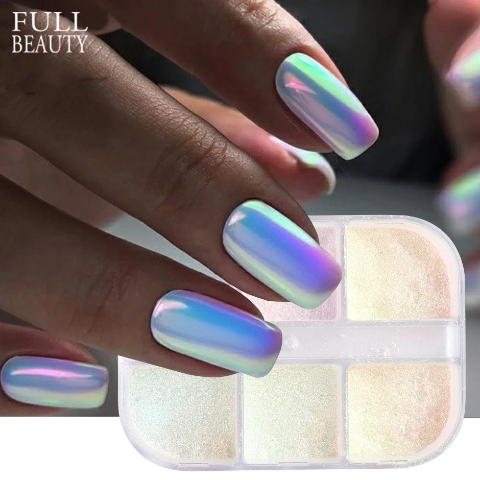 Aurora Chrome Powder Mirror Effect Nail Pigment Irridescent Glitter Mermaid  Rubbing Dust White Pearl Decoration Manicure Glcgh - Nail Glitter -  AliExpress