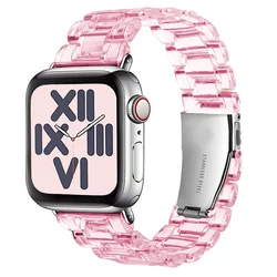 Transparent Resin Strap for Apple Watch - Elegant Smart Wrist Link Bracelet (Pink3)