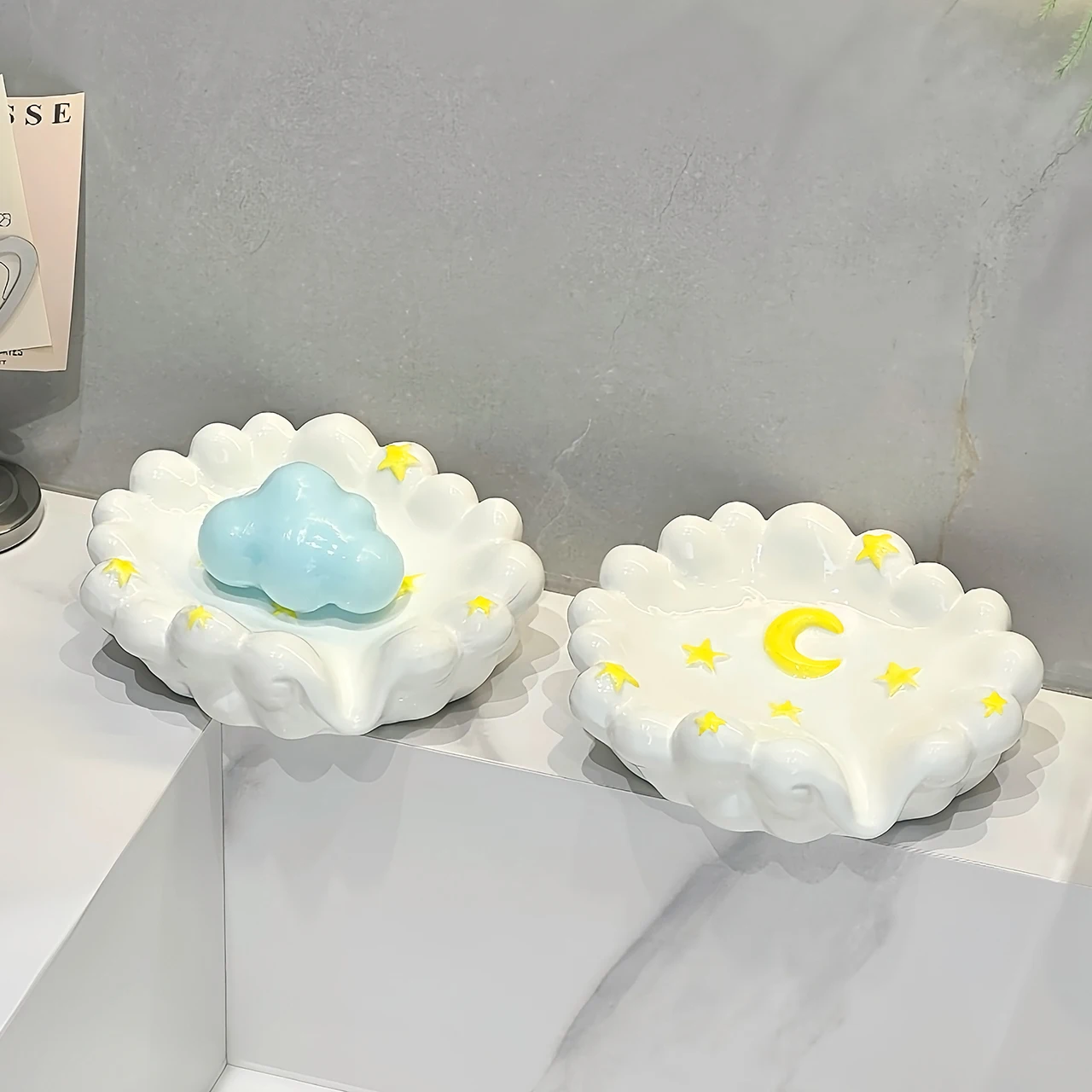 Creative Ceramic Soap Box, Light luxury Star Moon Pattern Soap Dishes Home Bathroom Kitchen Supplies, Bathroom storage rack, 1Pc