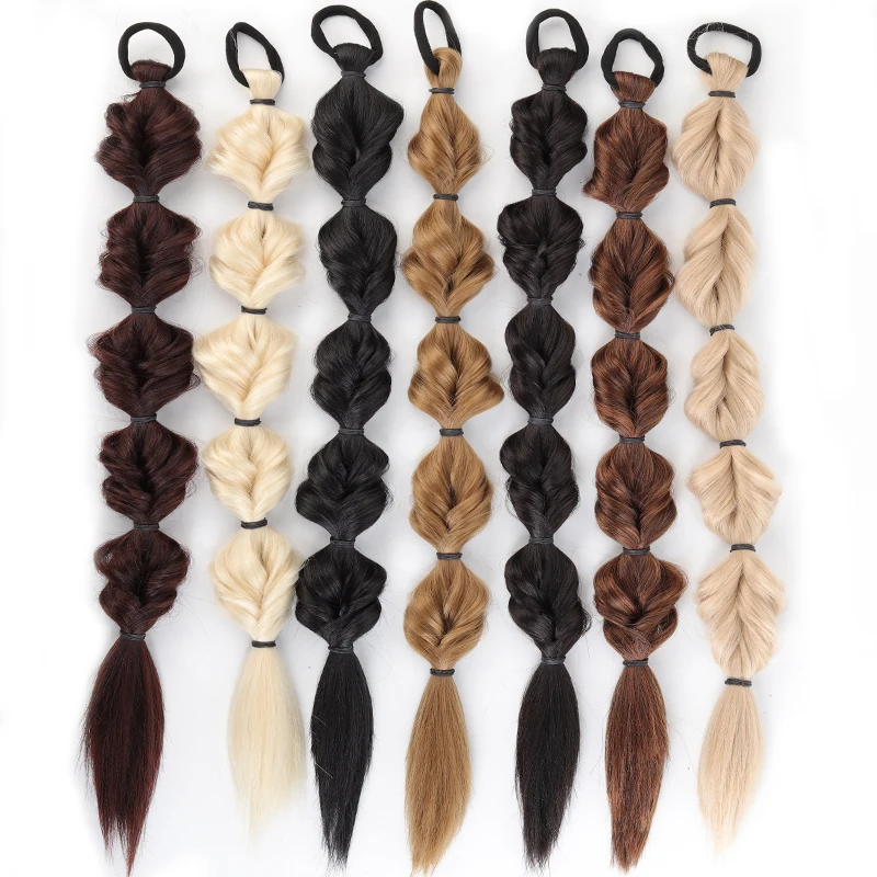 LUPU 20 Inch Ponytail Wig Female Bubble Braid Natural Dye Twist Braid Tie-Up Dreadlocks1 piece Ponytail Lantern Braid