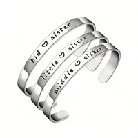 Silver Color Big Middle Litter Sister Cuff Bracelet Stainless Steel Engraved Bangles Family Friendship Jewelry Gifts 1