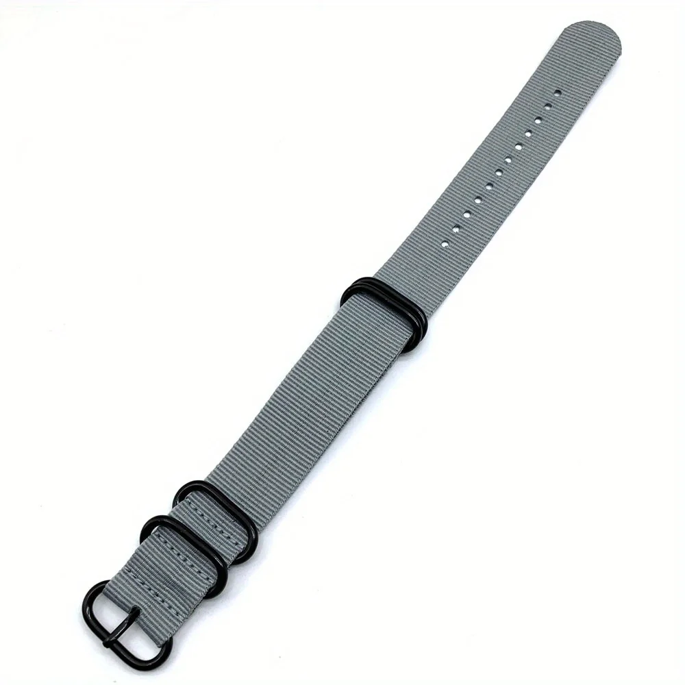 Unisex Black Ring Pin Buckle Nylon Canvas Watch Strap