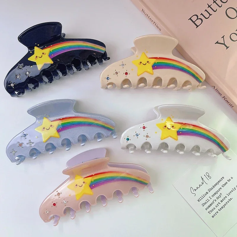 

Five-pointed Star Painted Color Diamond Grab Clip Simple Texture Star Acetic Hair Claw Niche Rainbow Shark Clip Hair Accessories