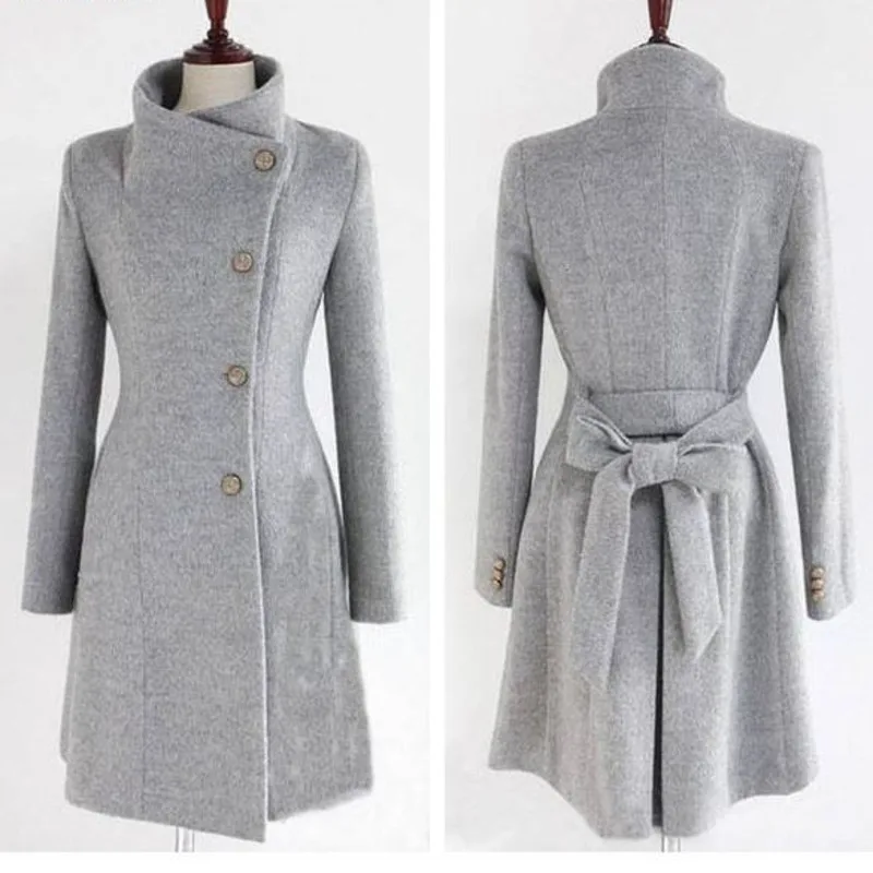 Women  New Fashion Lapel Wool Coat Ladies Autumn Winter Manteau Femme Overcoat Cotton Mixing High Quality Long Slim Coats