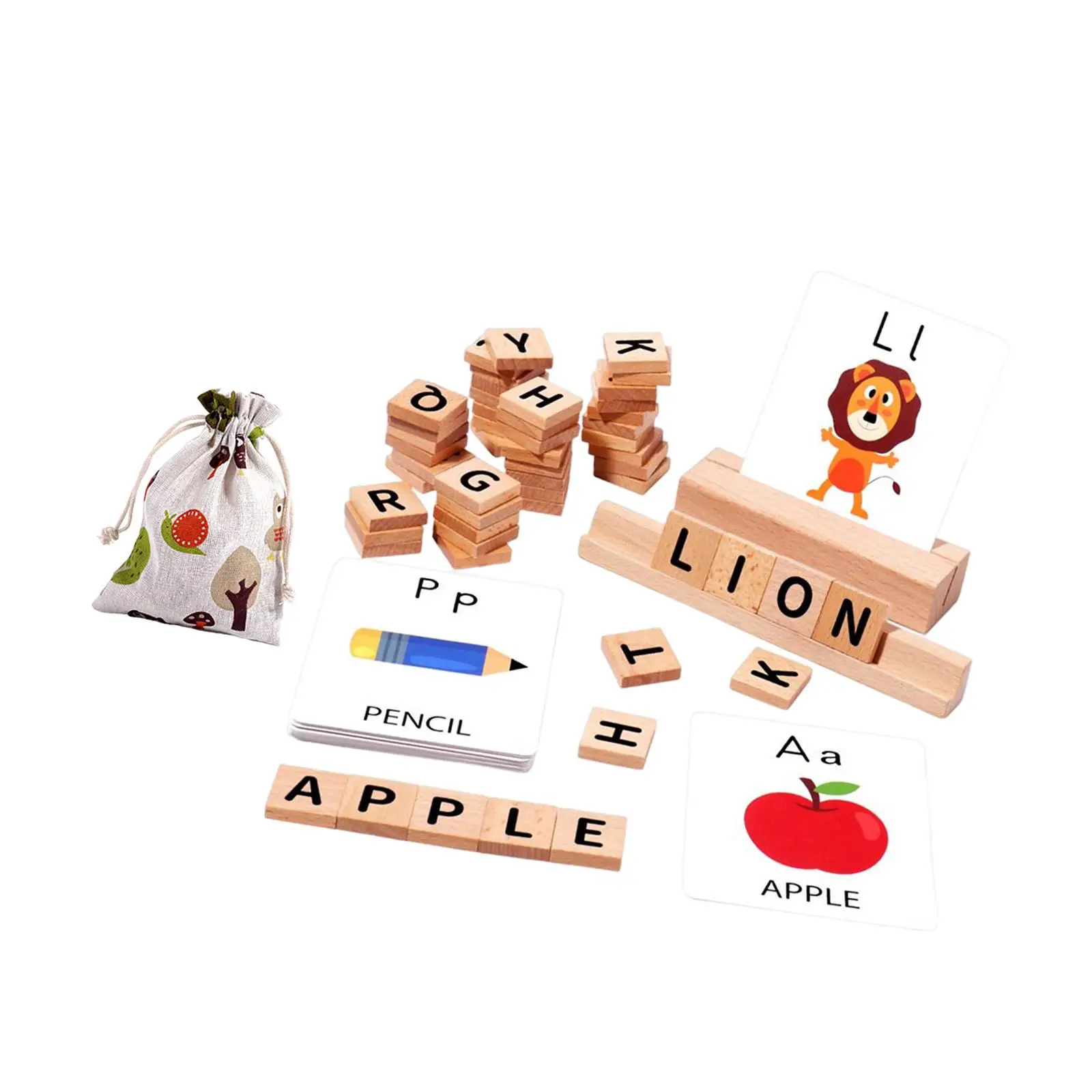 

Montessori Wooden Matching Letters Toy with Flash Cards Words Alphabet Montessori Toys for Toddler Kids Children Birthday Gifts