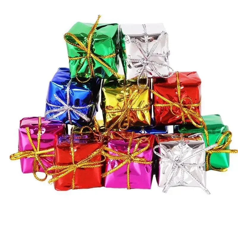 12Pcs Mini Christmas Gift Boxes Colorful Tree Pendant Ornaments Foam Decorations for New Year Party