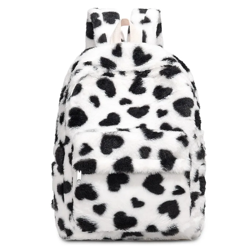Leopard Print College Backpack Adjustable Straps Plush School Bag Large Camping Daypack for Women Daily Work Travel and Shopping