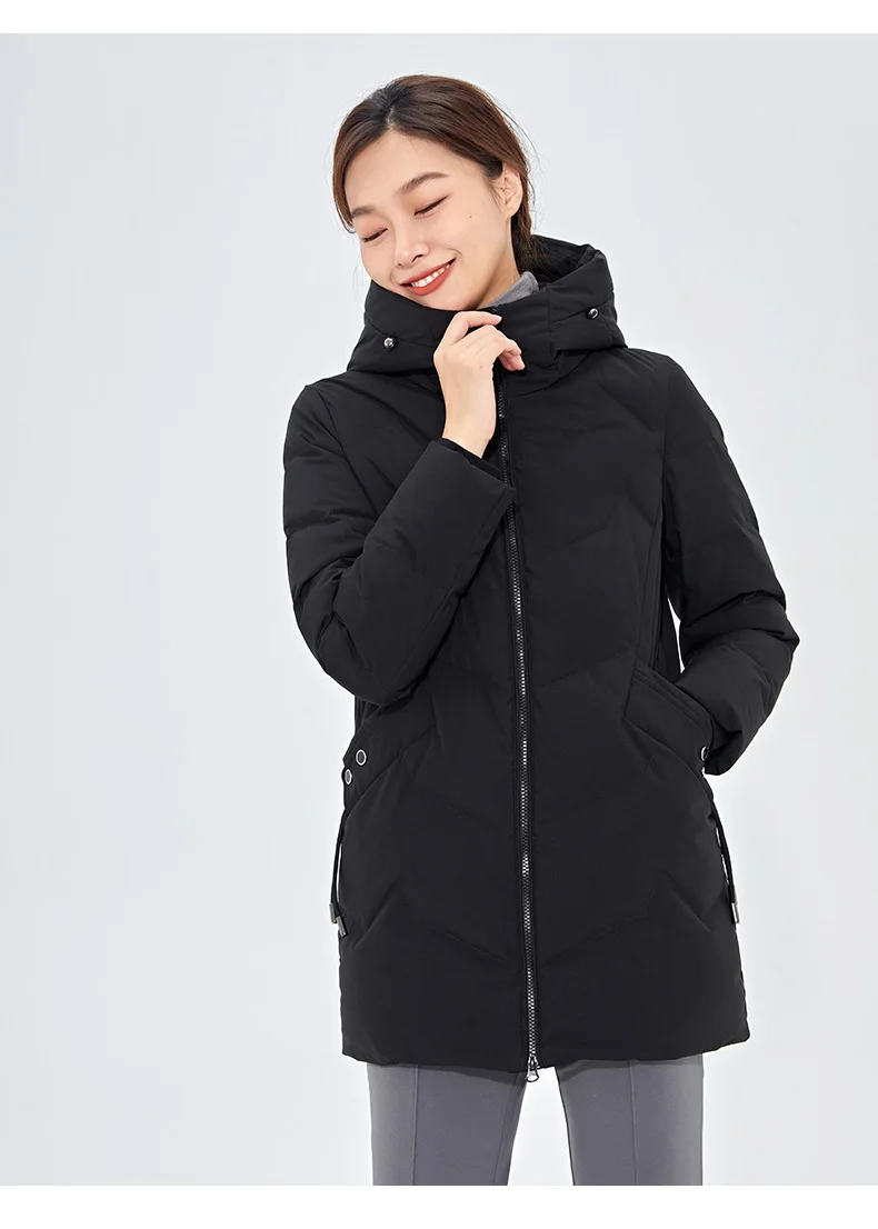 Chericom Down Jacket Women Winter Hooded Mid Long Duck Down Thick Warm Padded Coat Loose Versatile Commute Puffer Jackets 289193