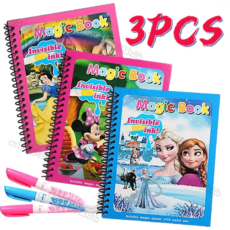 thumbnail image 1 of Juego de juguetes para dibujar con acuarela de dibujos animados de niña, Frozen, Minnie Mouse, Elsa, princesa, libro mágico de acuarela para niñas, regalo, 1 of 4