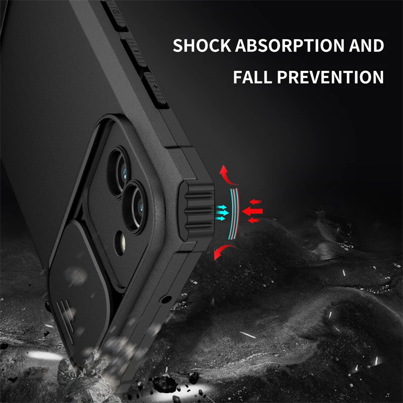 Slide Camera Lens Protect Armor Back Case with Holder Stand