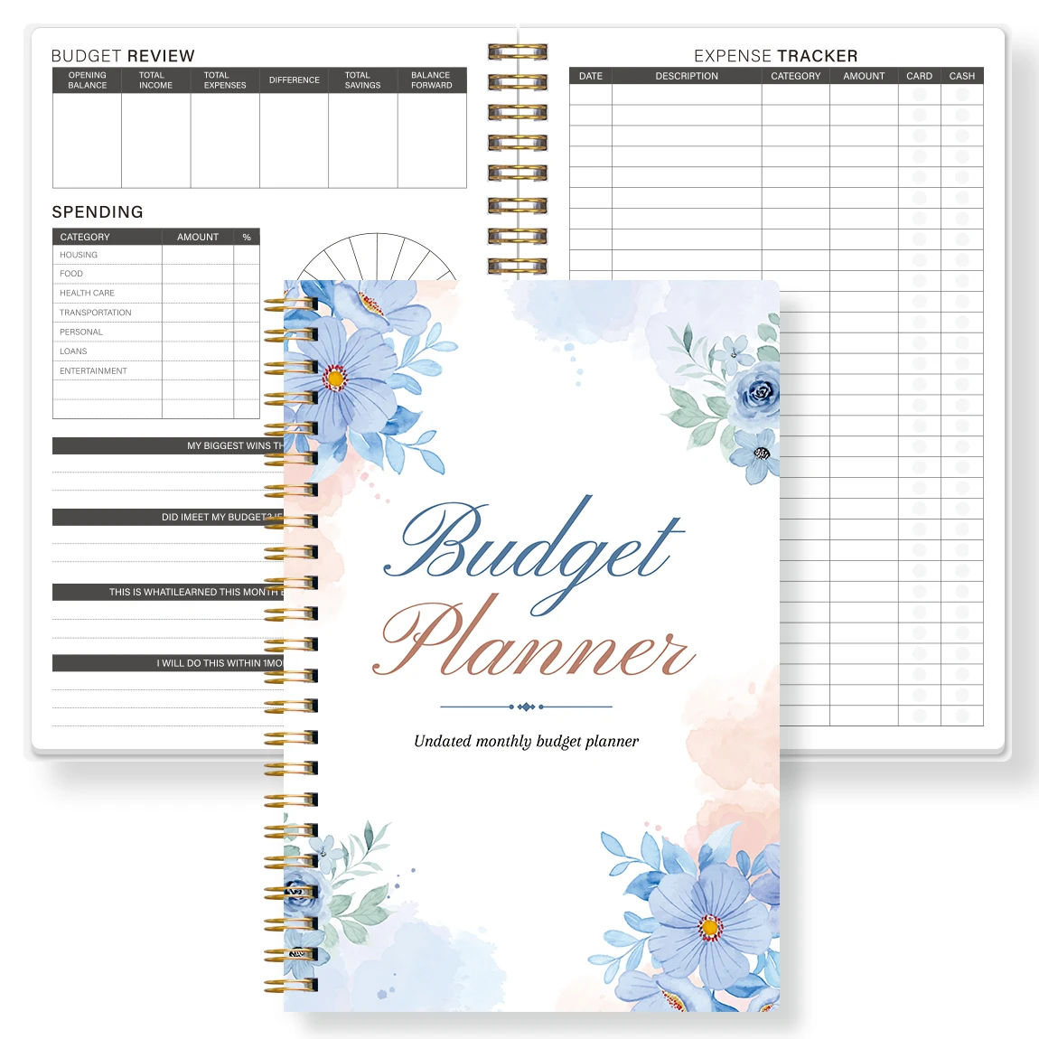 A5 planejador de orçamento espiral caderno aquarela capa floral sem data livro de orçamento mensal rastreador de despesas para finanças em casa