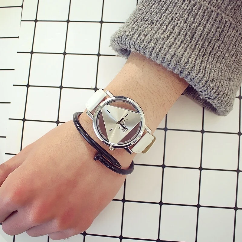 Elegant Triangular Dial Women's Quartz Leather Wristwatch