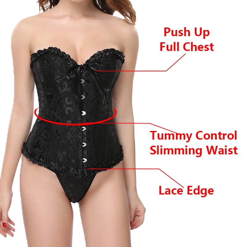 YBFDO Frauen Sexy Korsetts Bustiers Floral Spitze Tops Shapewear Burlesque Vintage Korsett Gothic Satin Dessous Mieder Overbust – Detail 5