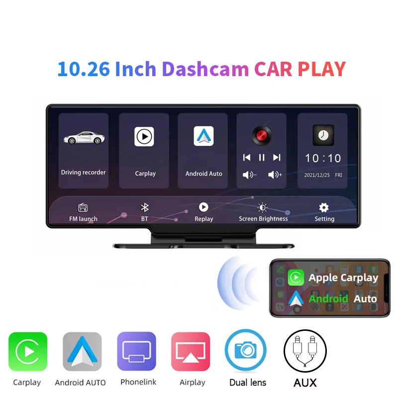 10.26 Inch Touch Screen 4K Car Portable Wireless Apple CarPlay Android
