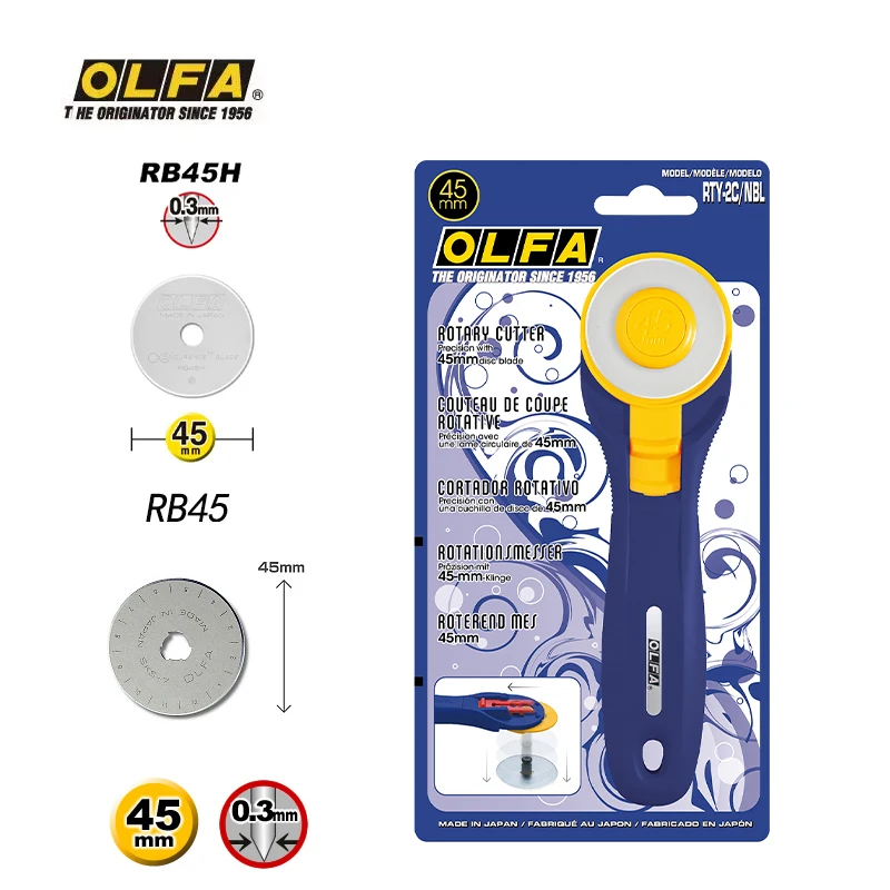 OLFA RTY-2C/NBL 45mm Leather Rotary Cutter Fabric Circular Blade Patchwork  Sewing Upholstery Adjustment Cut Knifes