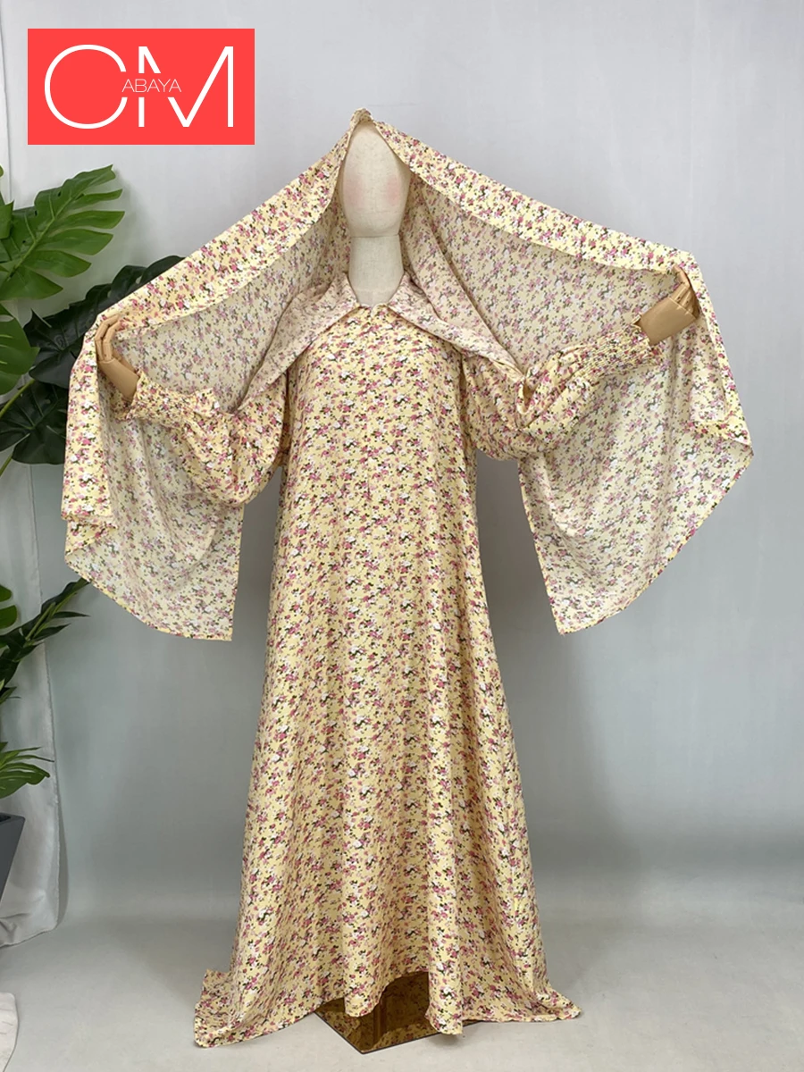 Ramadan Eid Floral Khimar Abaya Dubai Muslim Women Dress With Headscarf Kebaya Robe Caftan Marocain Femme Musulmane Islam Kaftan