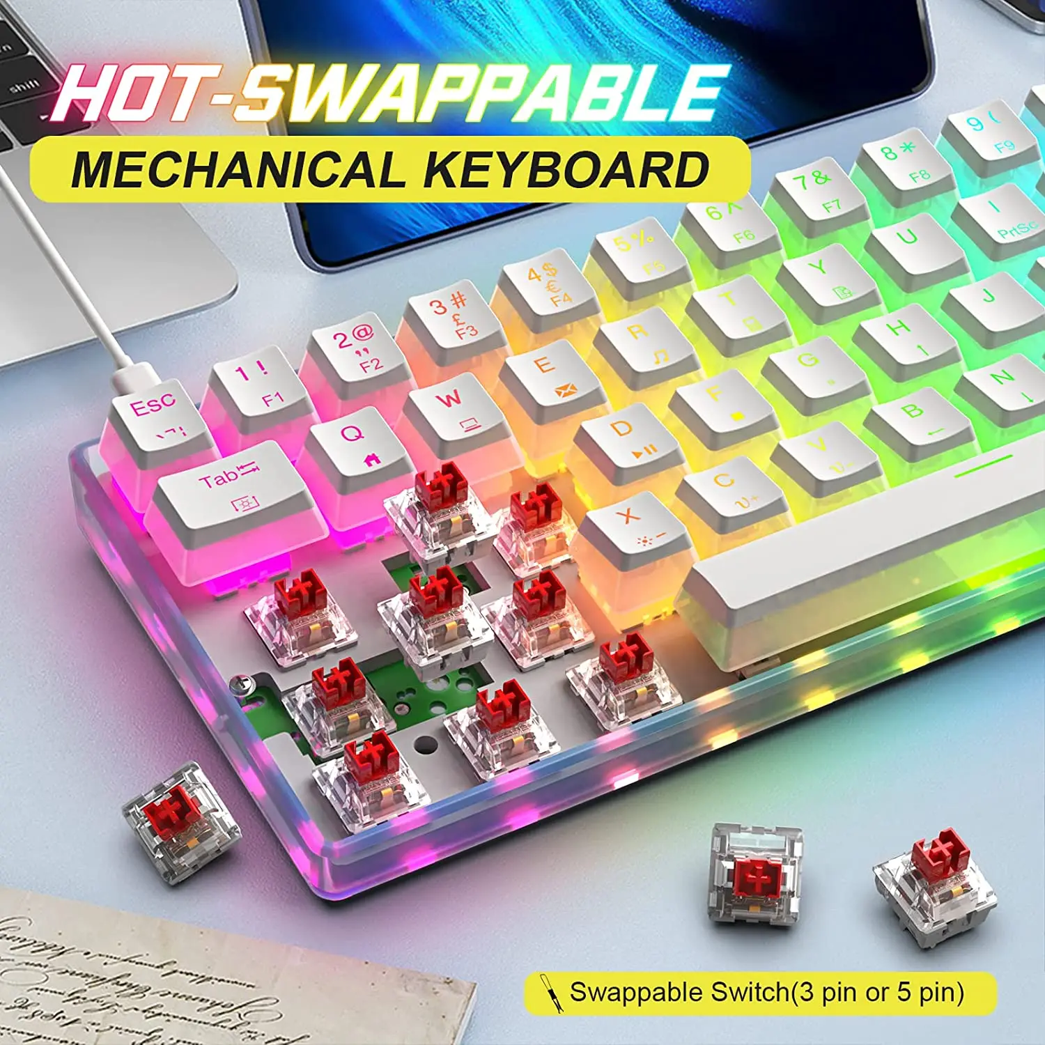 MAGIC-REFINER 60% Wired Mechanical Gaming Keyboard and Mouse Combo, Ultra-Compact 62 Keys RGB Backlit Brown Switch Computer Keyboard with PBT Keycaps, Magic-Refiner 60% Wired Gaming Mouse and Keyboard Combo