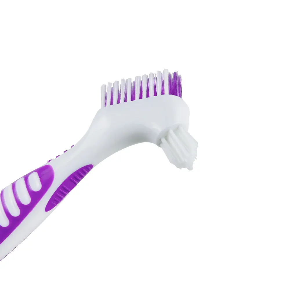 Multi-Layered Bristles Denture Cleaning False Teeth Brush Oral Care Non-slip Ergonomic Rubber Handle Dual Heads Antibacterial