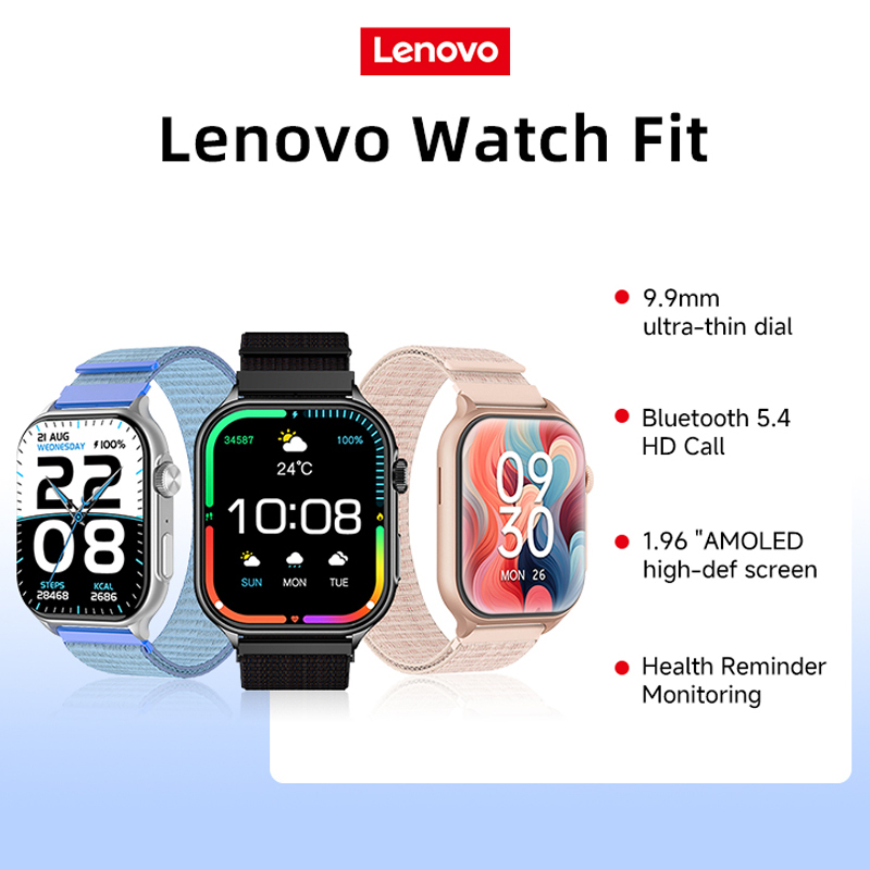 Lenovo 2025New for Android and IOS Smart Watch Fit F101 1.96-inch HD AMOLED Heart Rate Bluetooth Calls SmartWatch Waterproof