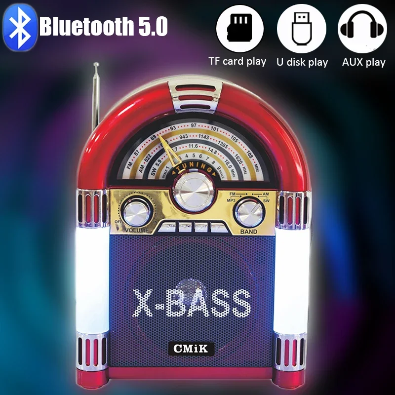 Portable Retro Radio Wireless Bluetooth Speaker Card Audio Home FM Medium Wave Short Wave Stereo Radio Receiver Support 220V110V Bluetooth Speaker Portable Speaker Audio Speakers