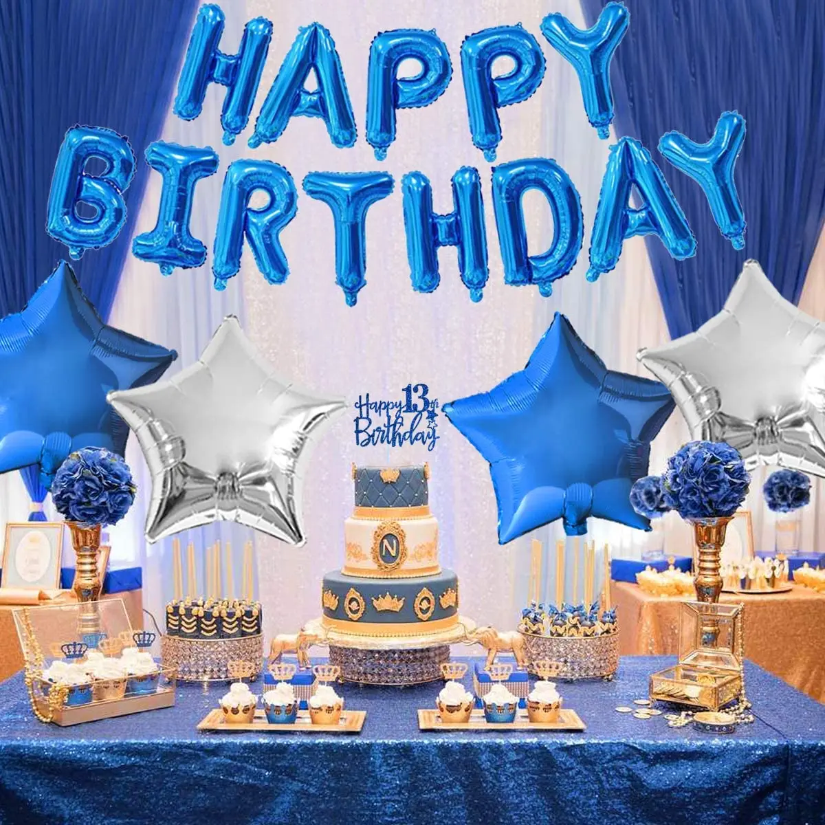  Navy Blue 13th Birthday Decorations for Boys and Girls, Happy  13th Birthday Backdrop, Tablecloth, Balloons Garland Arch Kit - 13th  Birthday Banner Party Supplies Bday Decor for Sweet 13 Year Old