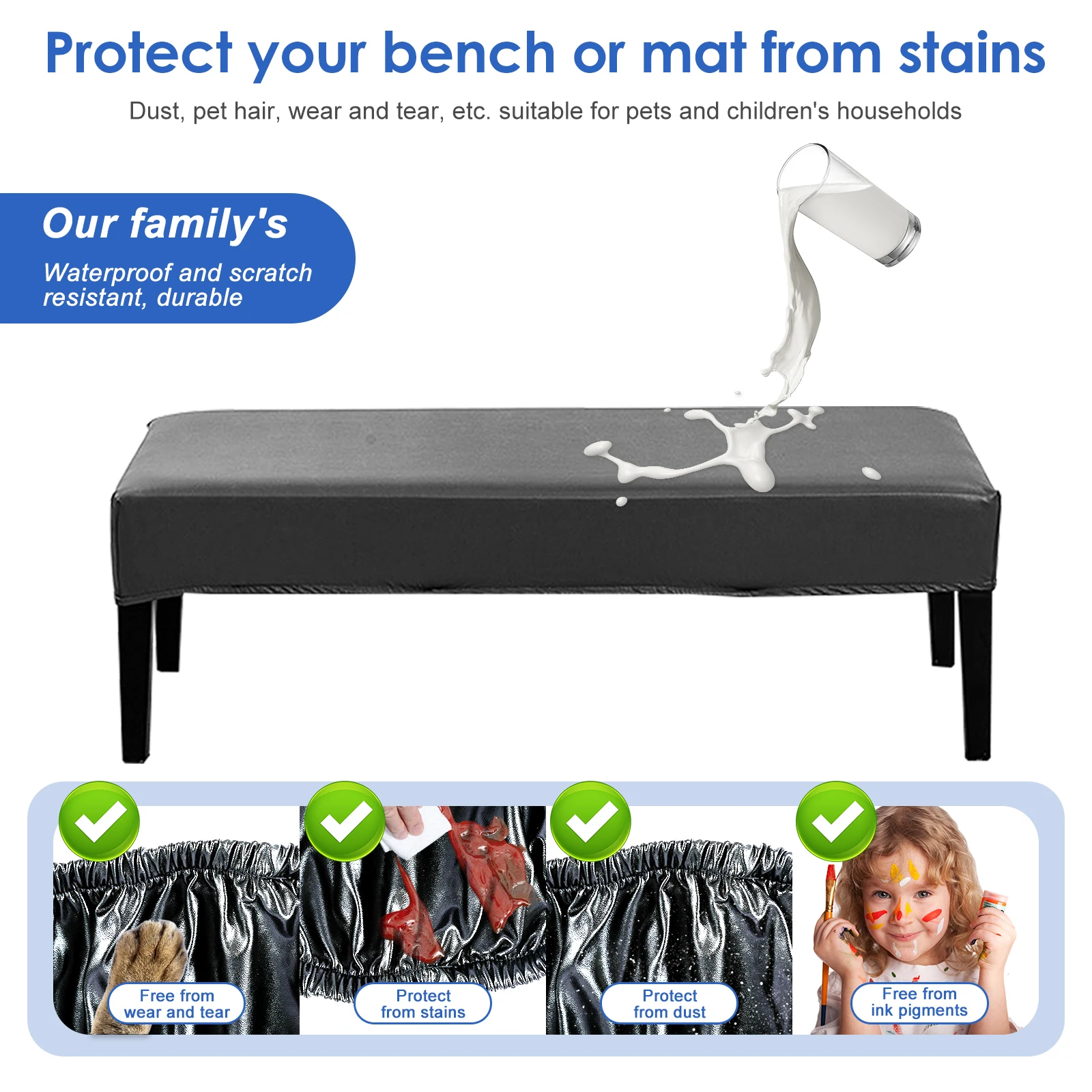 Stretch Bench Cover PU Dustproof Piano Bench Seat Cover Bench Protector Slipcover Elegant Furniture Decoration for Dining Bench
