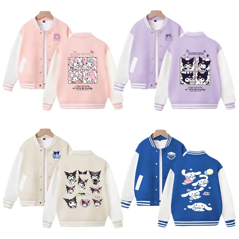 

Sanrios Children's Fashion Casual Baseball Uniform Jacket Cartoon My Melody Cinnamoroll Kuromi Printed Cute Sportswear Coat Top