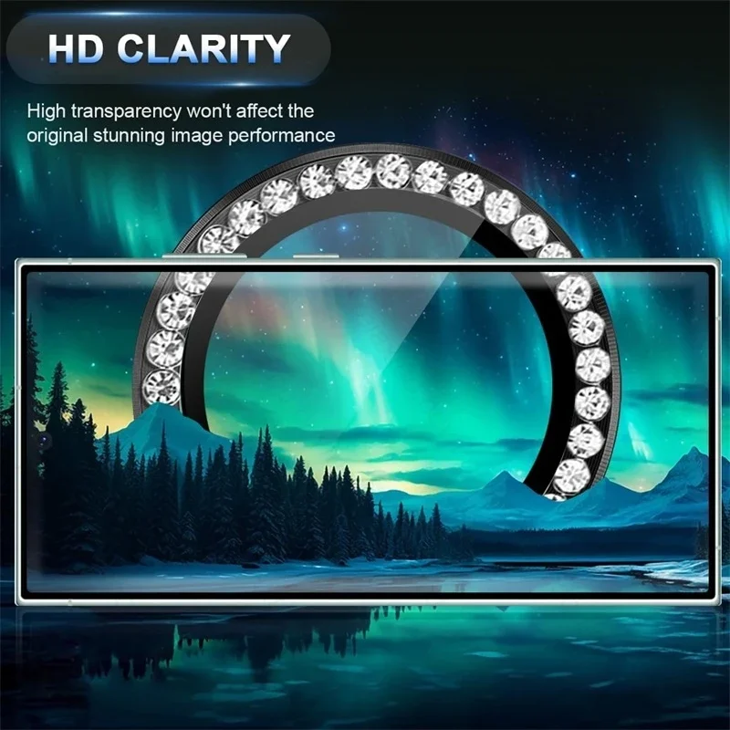 Diamond Tempered Glass Camera Lens Protector with Alloy Ring Cover - 9H Durability