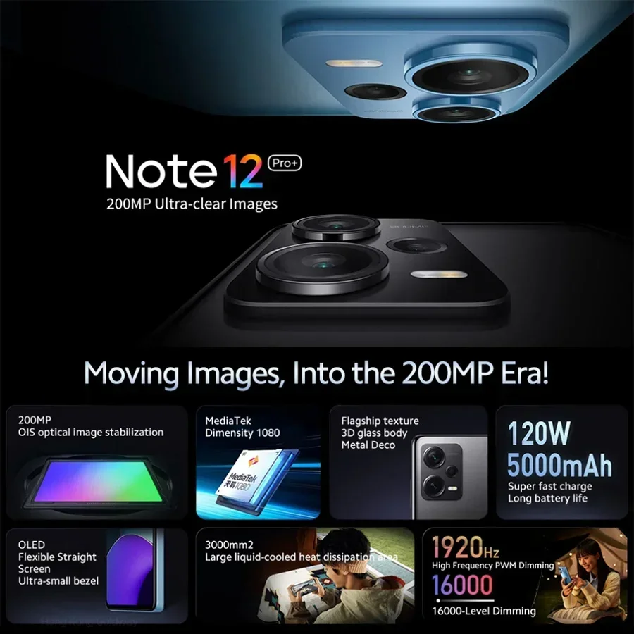 Global Rom Xiaomi Redmi Note 12 Pro+ NFC 120W Charge 5000mAh 200MP Triple Rear 6.67''OLED Flexible DotDisplay 5G Smartphone