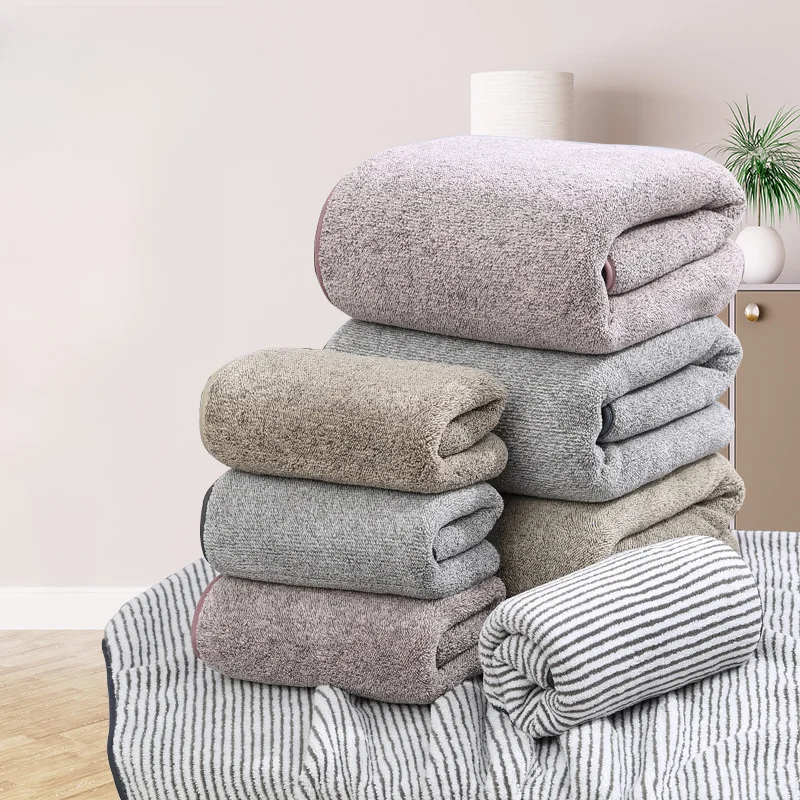 Grade 5A Antibacterial Bath Towel Bamboo Charcoal Fiber Towel Set Thickened High Density Towels Set Coral Fleece
